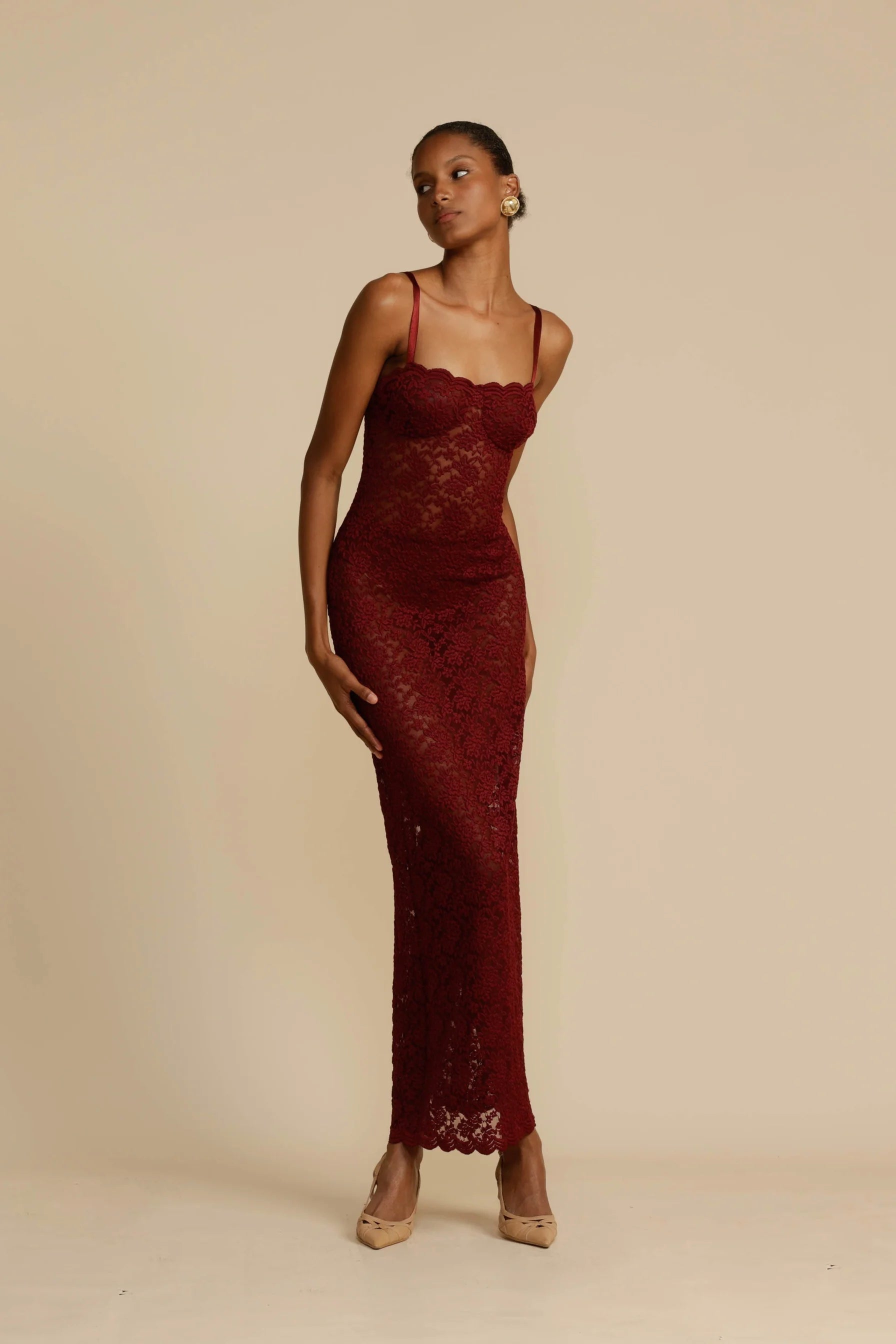 Amara Lace Maxi Dress – Wine