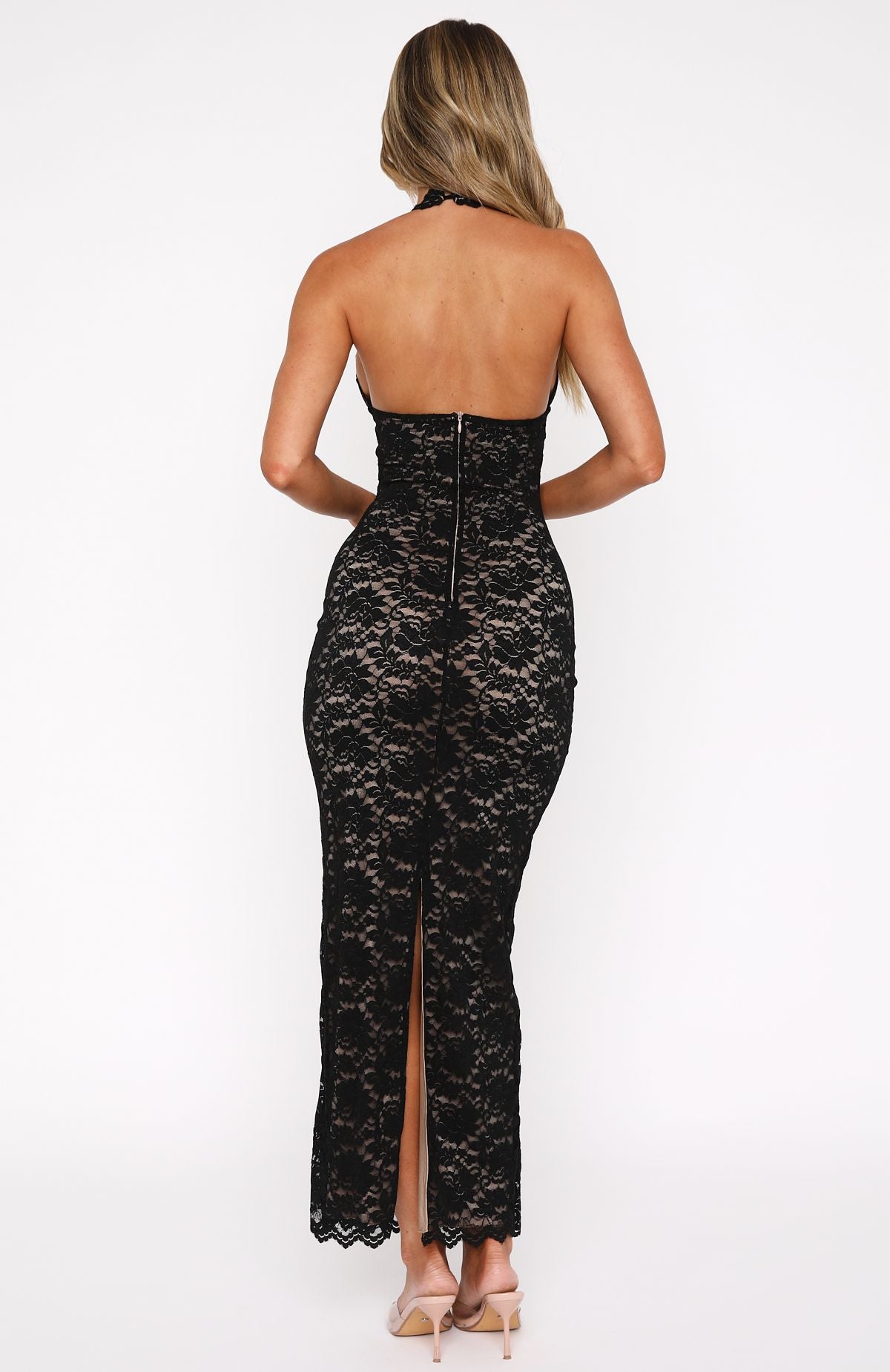 Ariana Lace Halter Maxi Dress – Black