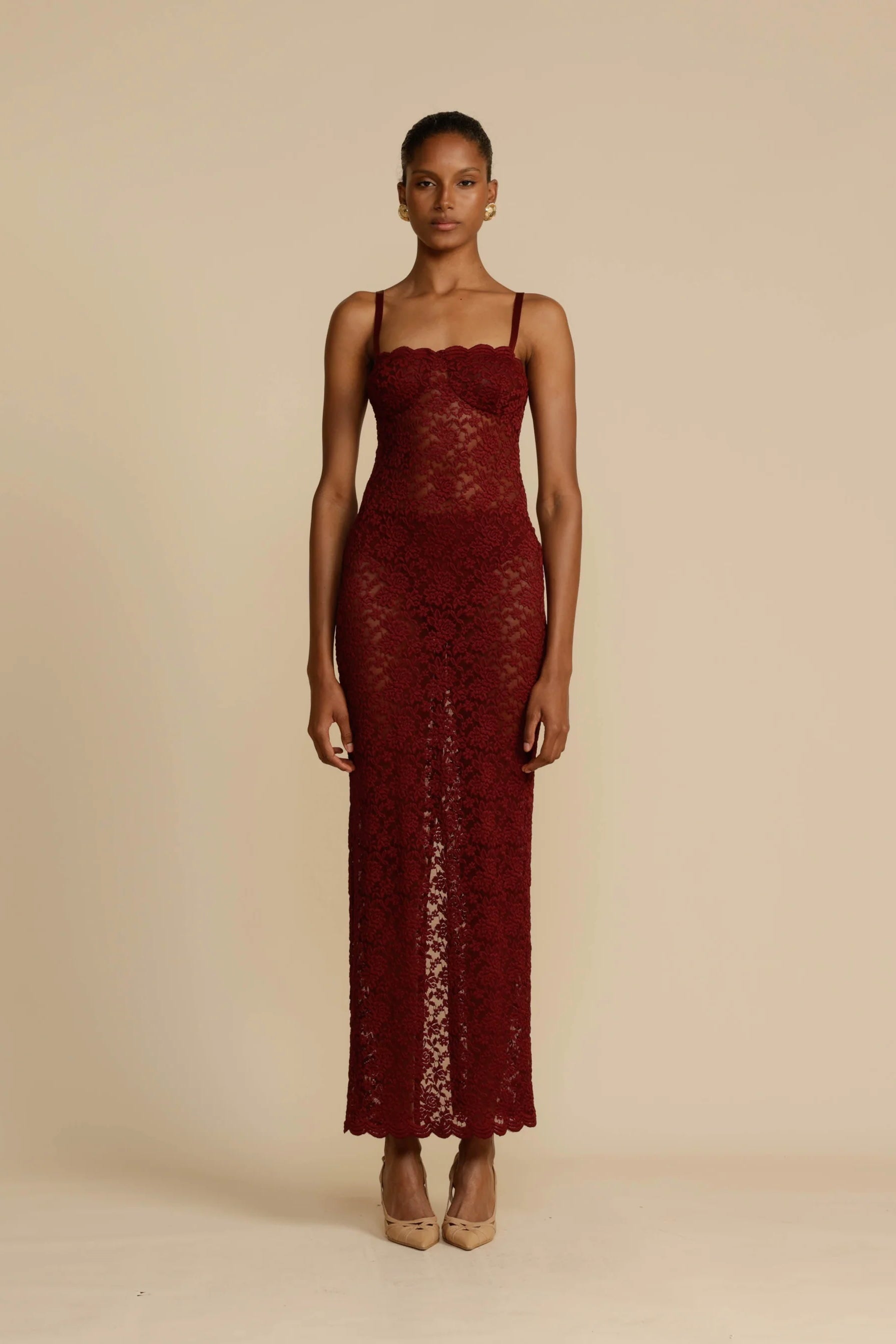 Amara Lace Maxi Dress – Wine